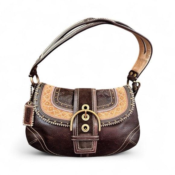 Coach VTG Boho Soho Chestnut Brown Stitch Flap Leather  Shoulder Bag Y2K RARE - Picture 1 of 8